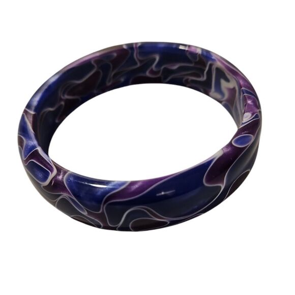 Purple and White Swirl Bangle Bracelet  see measurements - Picture 1 of 5